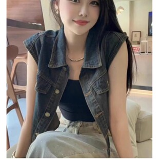 2026夏季新款牛仔马甲外套配连衣裙女polo领无袖薄款马夹背心女装