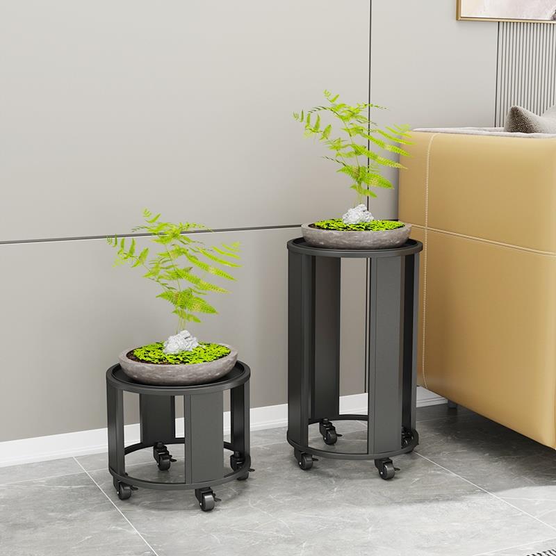 客厅高档落地式铁艺花盆架 鱼缸架 地面单层花架带轮可移动置物架