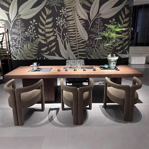 新中式实木茶桌椅组合办公室茶几北美黑胡桃木无界功夫茶泡茶台