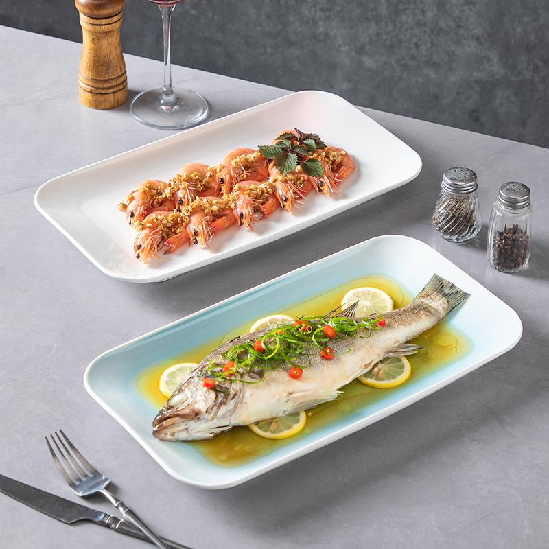 陶瓷盘子菜盘2024新款鱼盘家用商用蒸鱼盘子高级感鱼盘长方形盘子