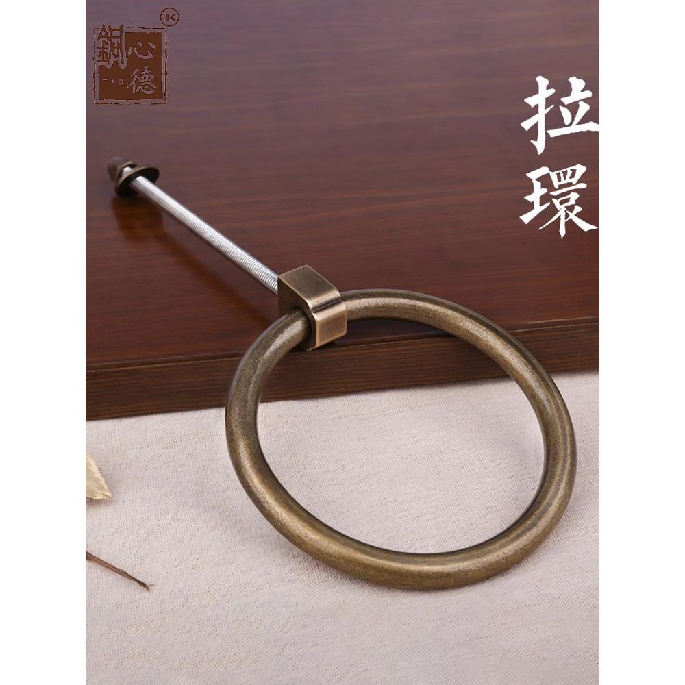 铜心同德中式仿古门环兽头圆拉环大门拉手黄铜老式复古门把手配件