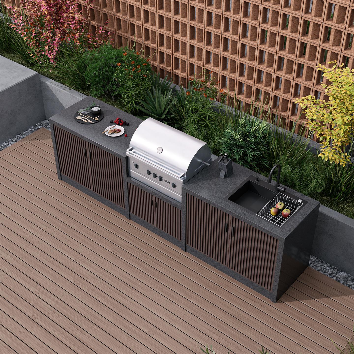 烧烤台户外岩板岛台定制庭院别墅大理石操作台厨房料理台水吧台