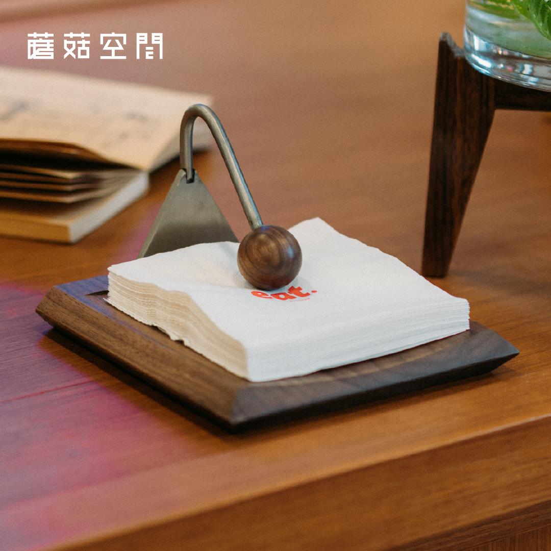 蘑菇空间中古风圆球纸巾架黑胡桃木压台饭厅餐巾纸盒子抽取式卫生