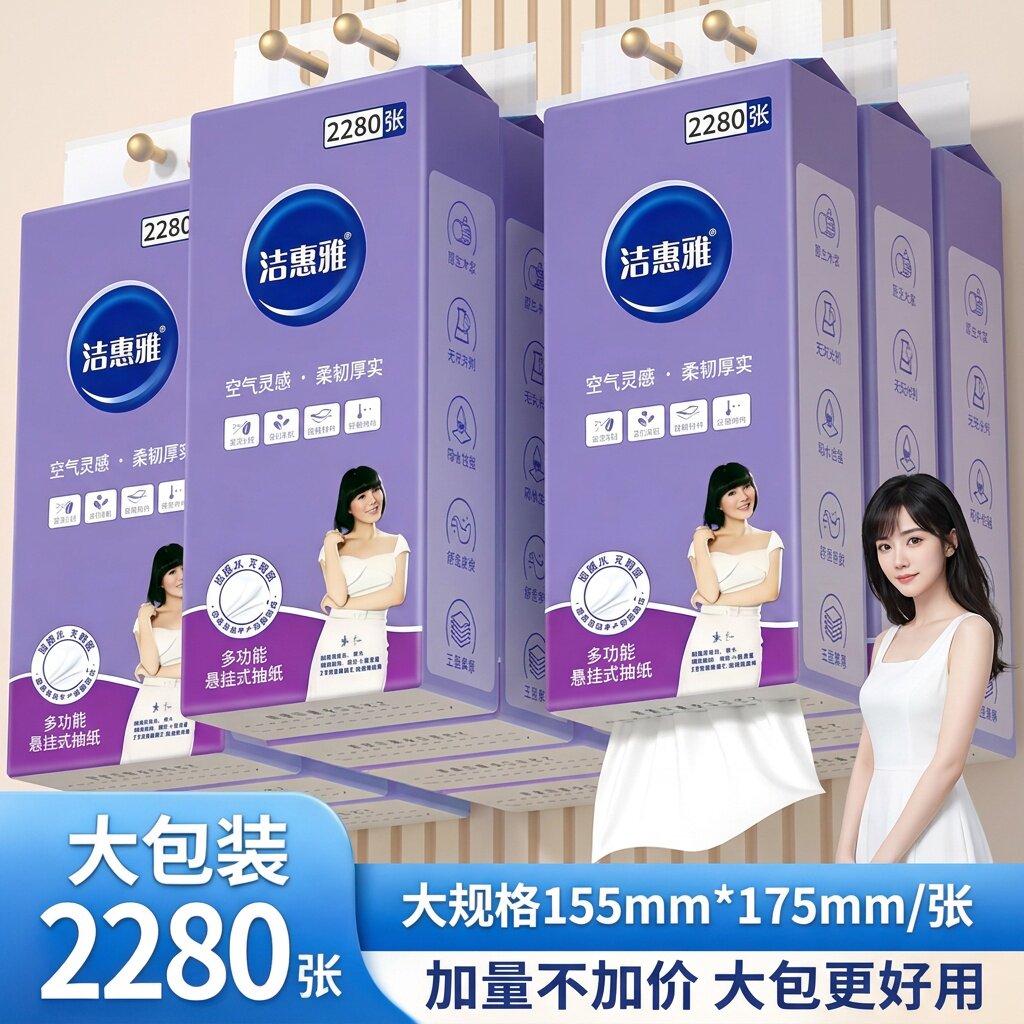 [线下款]洁惠雅紫荆花悬挂卫生纸6层木浆2280商用家用柔软亲肤