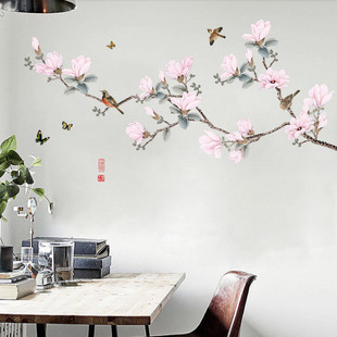 饰品花鸟贴画贴纸客厅壁纸墙纸自粘 GS9593 中国风温馨墙贴房间装