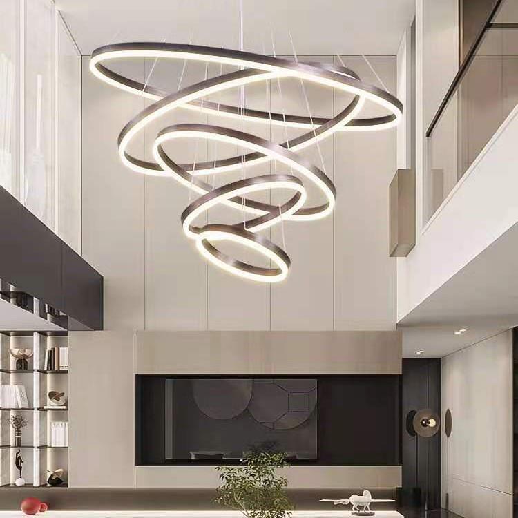 北欧现代简约圈圈吊灯创意别墅复式楼客厅餐厅楼梯间亚克力led灯
