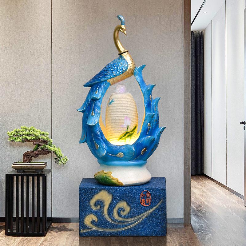 风水球中式孔雀流水喷泉招财落地摆件客厅装饰加湿器乔迁开业礼品