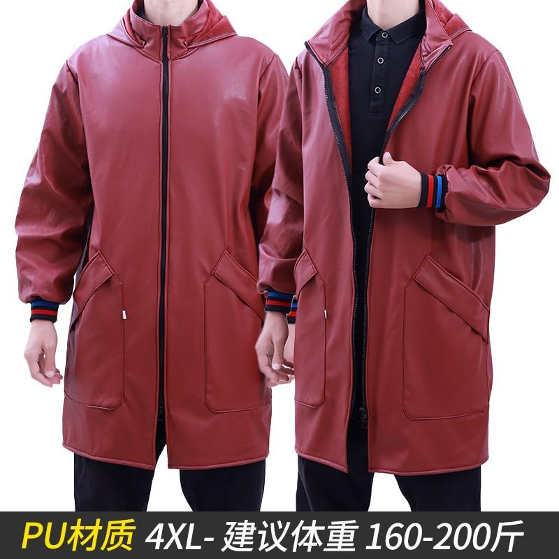 of9d大人加绒pu防水防油厚罩衣皮革男女时尚工作服厨房家用围裙长