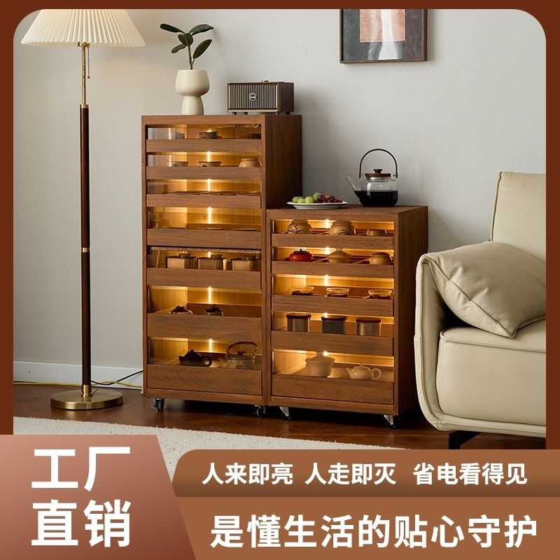 黑胡桃分格牙科一体文玩实木整装茶具收纳简约带轮豪华轻奢专用宿
