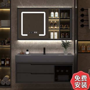 轻奢纳米云岩石实木浴室柜组合现代简约洗手洗P脸盆柜卫生间洗漱