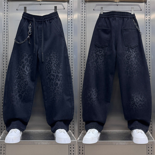高级感豹纹加绒弯刀裤 阔腿裤 男士 痞帅大码 宽松直筒休闲长裤 秋冬季