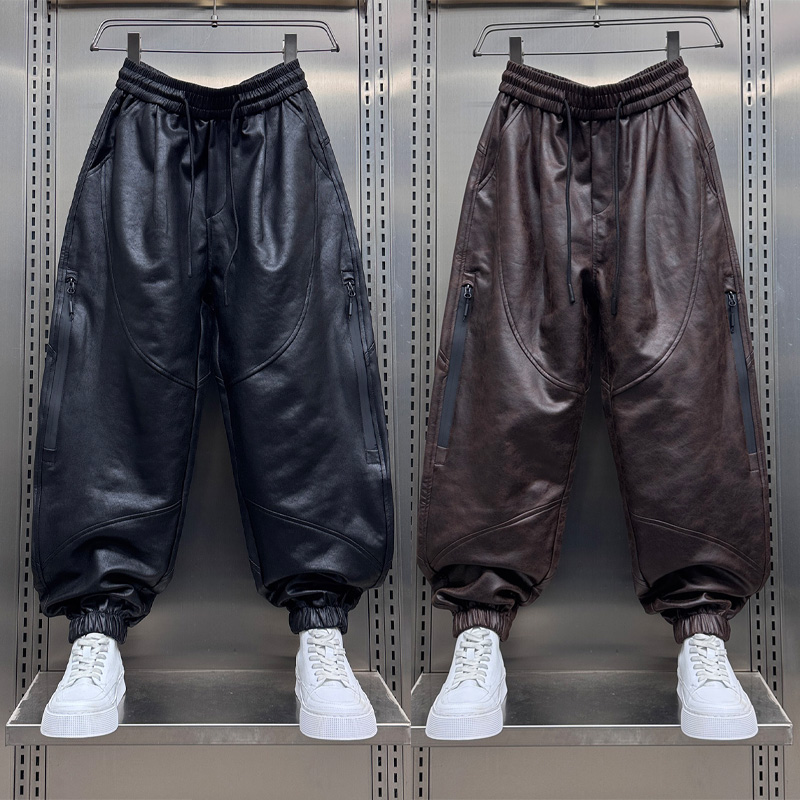 秋冬加绒男士PU皮裤防风保暖