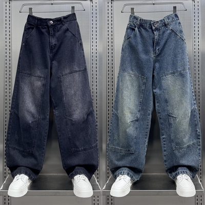 潮牌美式拼接工装水洗牛仔裤2025