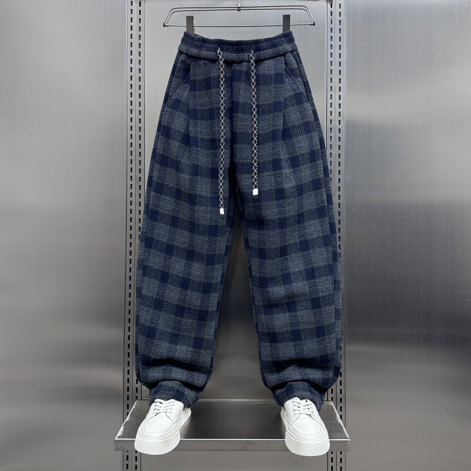 男裤2025秋冬新款加厚格子休闲裤百搭韩版潮流宽松直筒痞帅哈伦裤,男装,休闲裤,淘宝优惠券,粉丝福利购,淘宝优惠卷