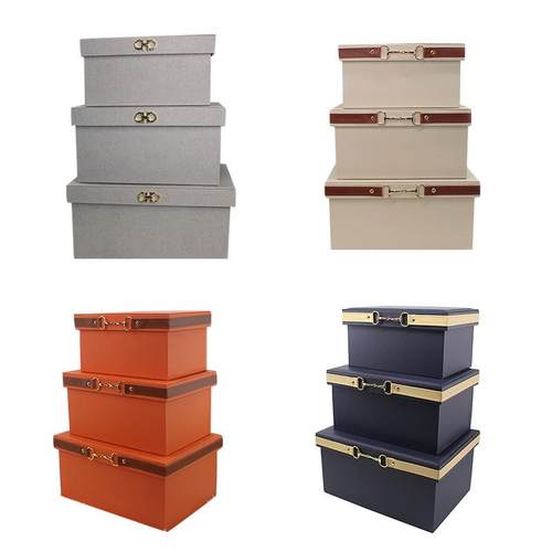 样板间衣帽间收纳箱皮质盒衣柜茶几软装饰品橙色摆件组合搭配套装