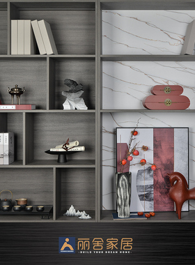 新中式样板间客厅摆件书房书柜饰品组合软装搭配假书挂画茶具套装