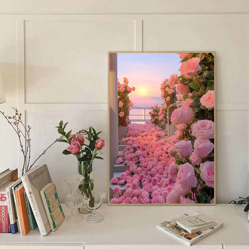 玫瑰花卉浪漫装饰画客厅卧室新款温馨艺术壁画卫生间轻奢防水挂画图片