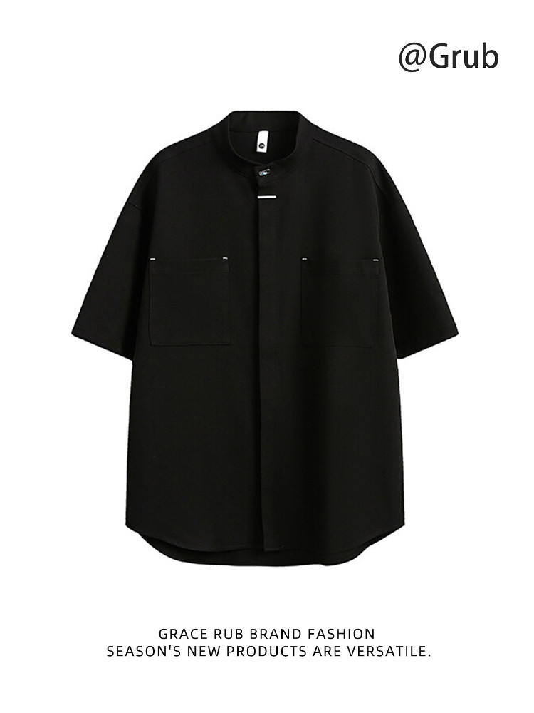 New Chinese Style Black Cool Short-Sleeved Shirt for Men, Summer Trendy Brand Versatile Loose Shirt, High Street Quick-Drying Half-Sleeve Top