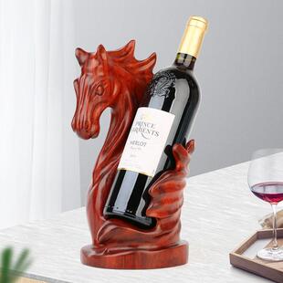创意红酒瓶架子 马头装饰品杯架摆件现代客厅家用实木酒柜工艺礼