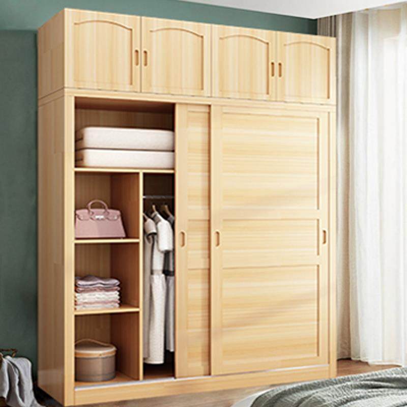 赛希哲实木推拉门衣柜家用卧室简易出租房用收纳柜儿童简易组装松