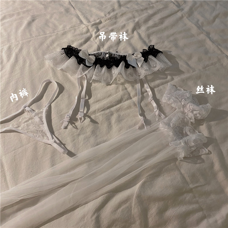 블랙 스타킹 섹시한 금욕풍 섹시한 진주 레이스 팬티 가터 스타킹 세트 오픈 크로치 화이트 허벅지 무릎 양말