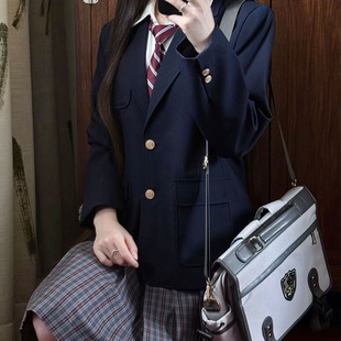 jk制服校供西装外套学院风两粒扣黑色收腰秋冬款绀色原创西服套装