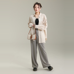 AIRIQI奥莱女装直筒阔腿裤休闲时尚慵懒百搭抽绳显瘦AN32CK717