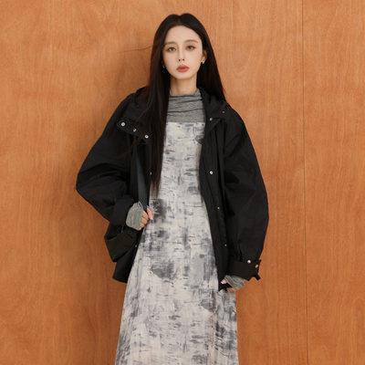 AIRIQI奥莱女装夹克连帽外套时尚男友风百搭显瘦外套AX43WT068