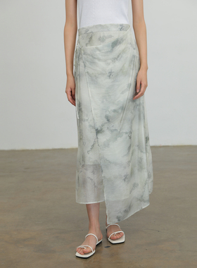 AIRIQI奥莱女装水墨晕染半裙新中式气质围裹式半身裙AH42BQ224