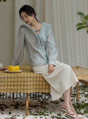 AIRIQI奥莱女装荷叶领衬衫都市简约百搭温柔简约上衣AH42XS024