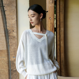 AIRIQI奥莱女装套头针织百着极简V领设计桑蚕丝毛织毛衫BZ42MS207