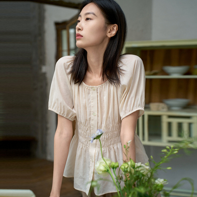 AIRIQI奥莱女装收腰衬衫都市气质法式显瘦短袖上衣AH42XS516