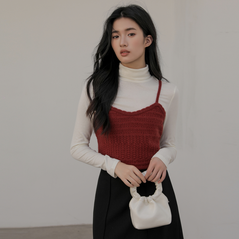 AIRIQI奥莱女装红色背心舒适外搭毛针织衫AH41BX164