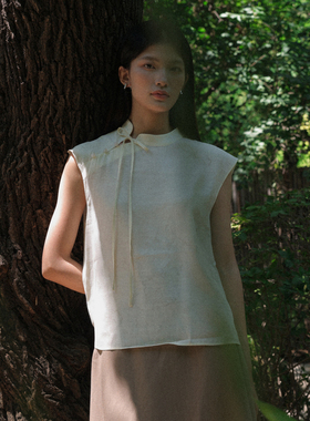 AIRIQI奥莱女装新中式衬衫百搭简约设计感显瘦无袖衬衫AZ42XS669