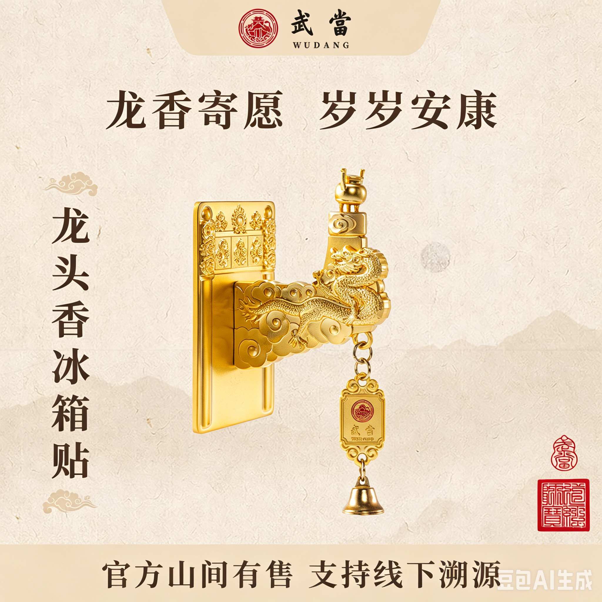 武当山文创龙头香金属磁吸冰箱贴