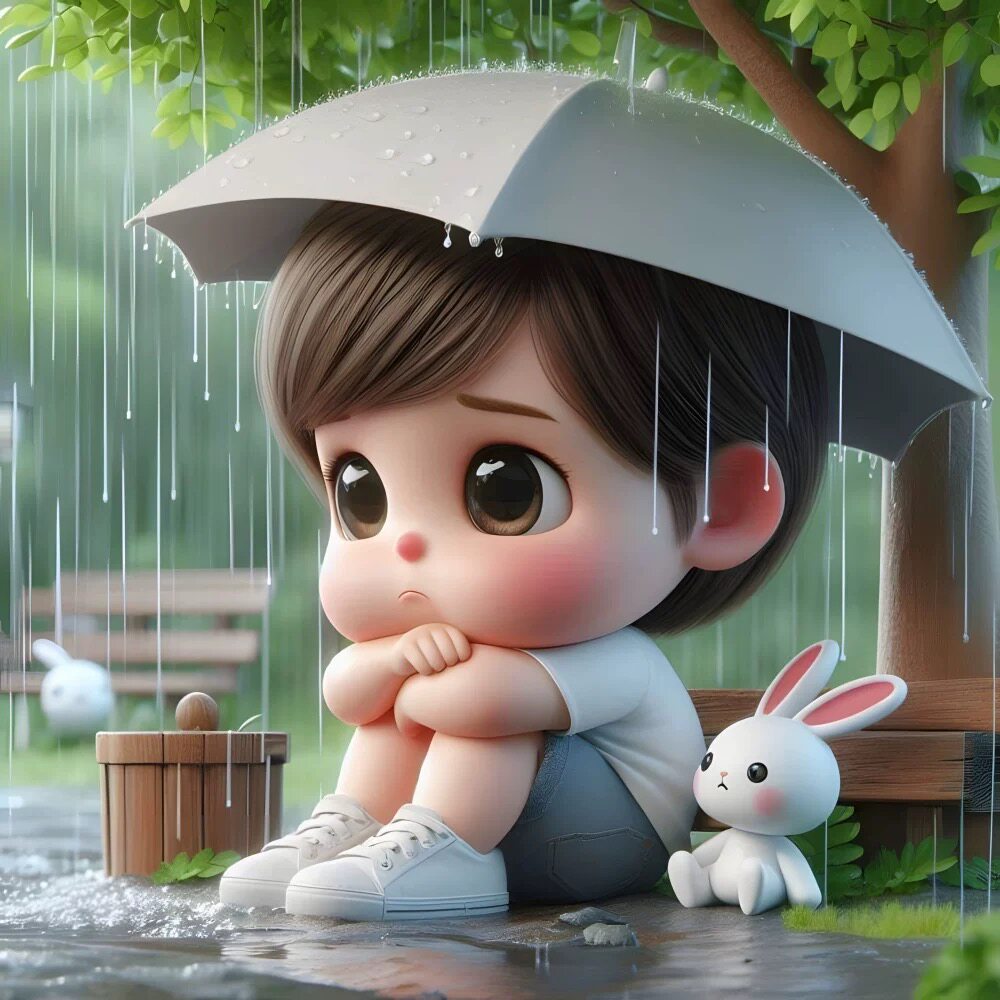 养兔小萌娃装饰贴画儿童房卫生间室内墙面创意自粘贴海报壁纸防水