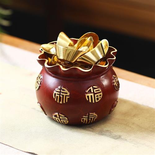 宽和聚宝盆纯黄铜家用玄关门厅零钱罐吉祥摆件开业礼品工艺装饰品
