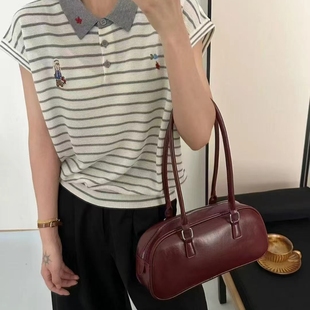 针织衫 2025夏季 宽松显瘦POLO领刺绣条纹短袖 新款 女百搭上衣潮 韩版