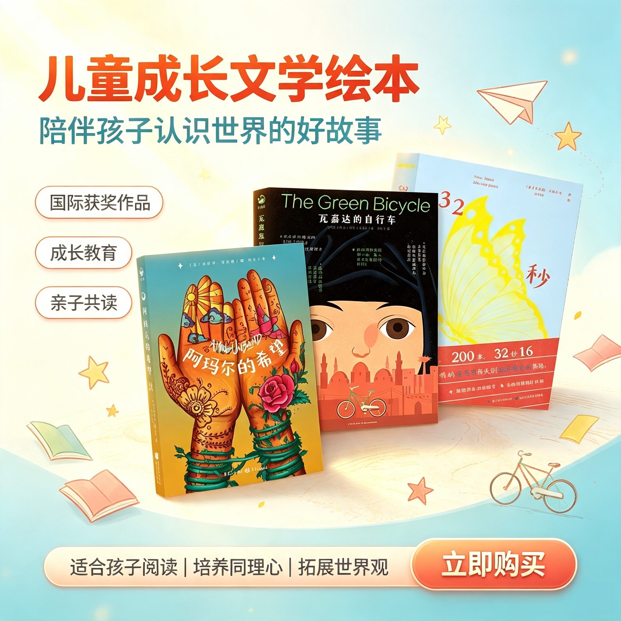 7-12岁少年励志成长国际大奖小说小学生励志故事 全3册 32秒16+瓦嘉达的自行车+阿玛尔的希望 儿童励志成长故事书