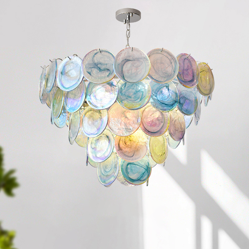 法式高级感卧室餐厅灯中古Murano穆拉诺客厅主灯彩色玻璃复古吊灯