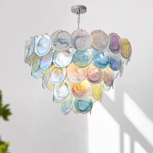 法式高级感卧室餐厅灯中古Murano穆拉诺客厅主灯彩色玻璃复古吊灯