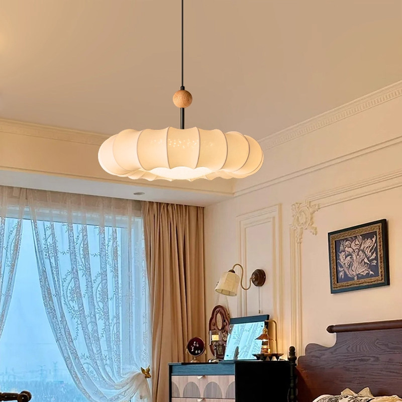 中古法式风卧室吊灯复古南瓜艺术餐厅轻奢全铜布罩南洋风房间灯具