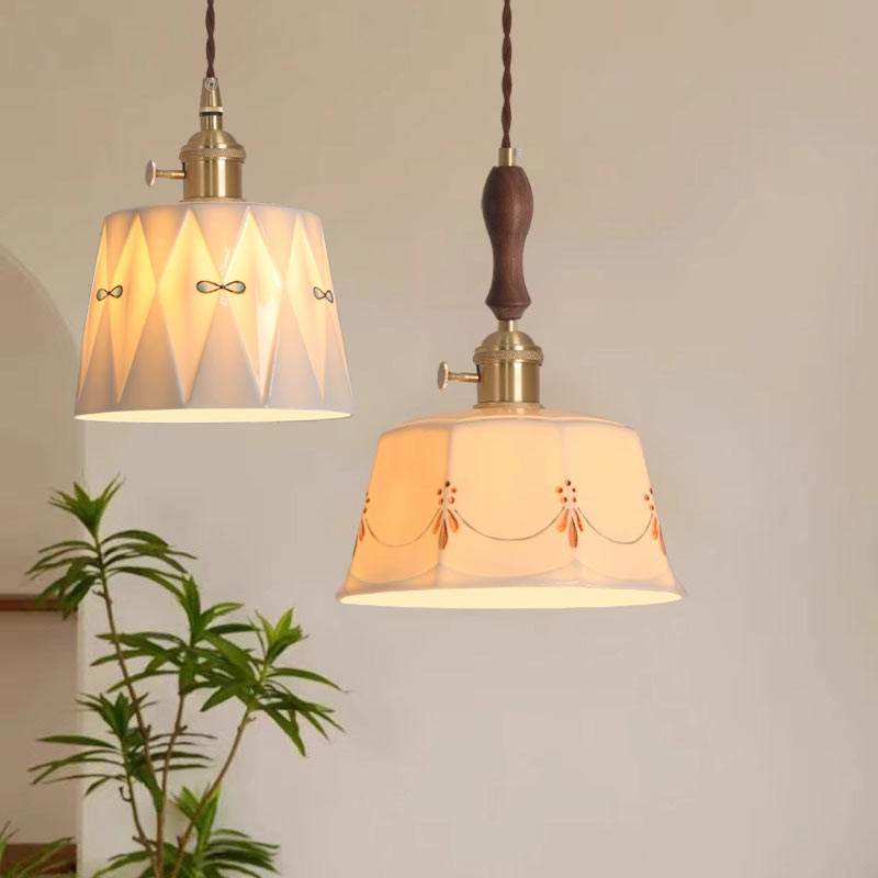 简约卧室床头餐厅吧台玄关飘窗灯具日式复古黄铜釉面印花陶瓷吊灯