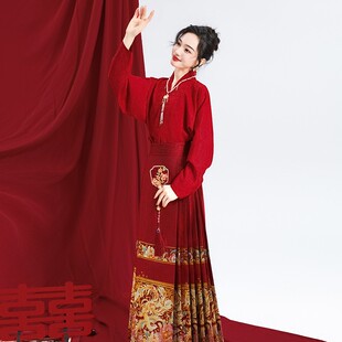马面裙套装 飞机袖 敬酒服婚服订婚红色 凤舞 无衣饮羽原创汉服