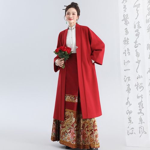 双色汉服无衣饮羽马面裙大衣