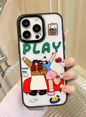 适用苹果16pro手机壳高级iphone15promax透明女新款14pro情侣套13promax气质个性14原创不撞壳13PRO黑色奢华