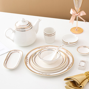 高档会所酒店摆台餐具套装三四五件套盘碗骨碟勺饭店碗具定制LOGO