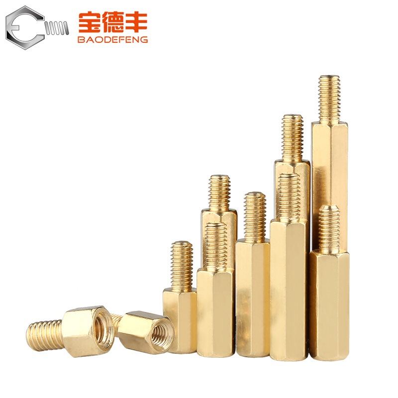 。铜柱M3六角铜柱机箱螺丝单头单通铜螺柱螺母柱主板支撑柱+3/+4/
