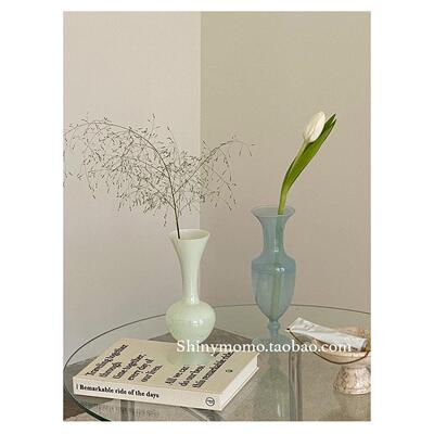 Shinymomo自制韩风ins博主居家简约复古玻璃花瓶客厅法式彩色花瓶