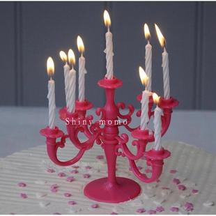 SHINY MOMO粉色mini迷你塑料烛台蜡烛装饰品